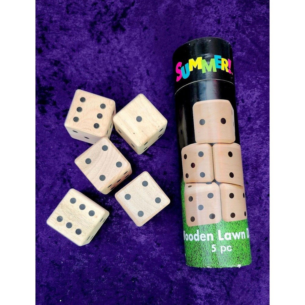 Summer! Big Extra Large Brown Wooden Lawn Dice 5 piece For Outdoor Use